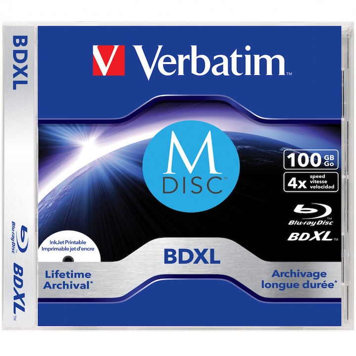 M-Disc Verbatim, 4X, 100GB printabil cu cerneala, carcasa Individuala