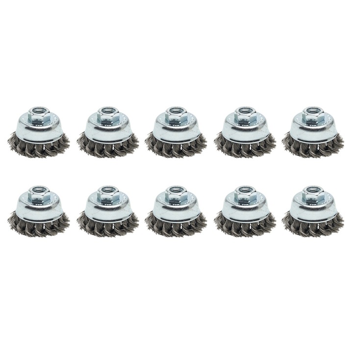 10 db csészekefe készlet, M14 furattal, acélhuzal Ø0,40 csavart, átmérő 75 mm, Peromex, 5811TC14x10
