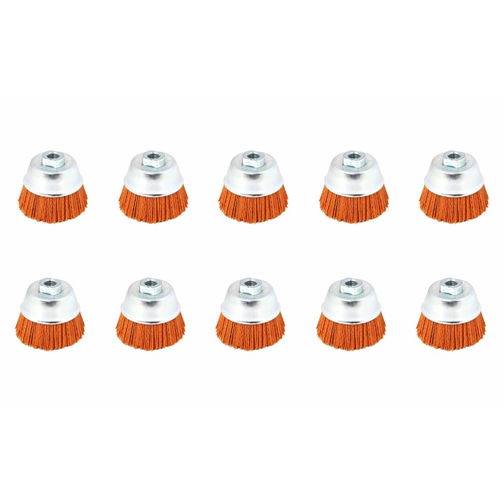 Set 10 perii cupa, cu alezaj M14, fir nylon abraziv, diametru 120 mm, Peromex, 2412KR14x10