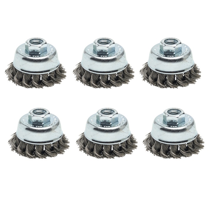 6 db csészekefe készlet, M14 furattal, acélhuzal Ø0,40 csavart, átmérő 75 mm, Peromex, 5811TC14x6