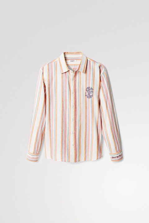 Camasa din bumbac organic si imprimeu cu dungi, Desigual, Regular fit