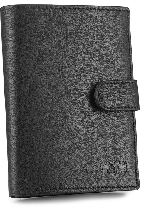 Portofel barbati piele naturala, Zagatto, Negru, Vertical, Protectie RFID, Buzunar carte de identitate, Dimensiuni 9,3x12.7x3 cm, Portofel elegant cu multiple comapartimente, Inchidere cu capsa, ZG-N4L-F2