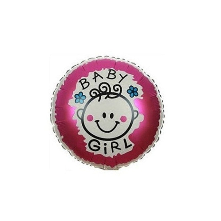 Rózsaszín fólia lufi, mosolygós baba, 45 cm