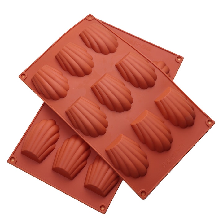 Set 2 forme din silicon pentru prajituri, Cu 9 compartimente, Rosu
