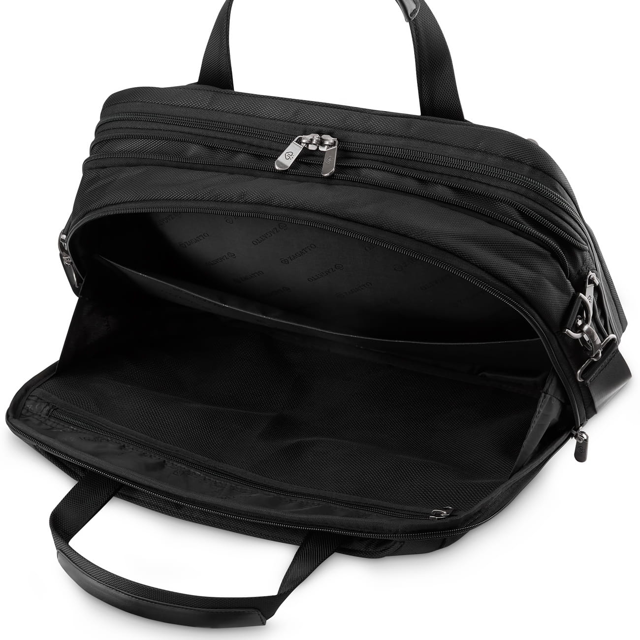 Geanta laptop, Zagatto, Neagra, Dimensiuni 33x43x5 cm, Impermeabila, Atasabila la troler, Bine organizata, Extensibila, Spatioasa, Captusita cu spuma antisoc, Curea detasabila si reglabila, Multifuntionala, Business, Casual, ZG109