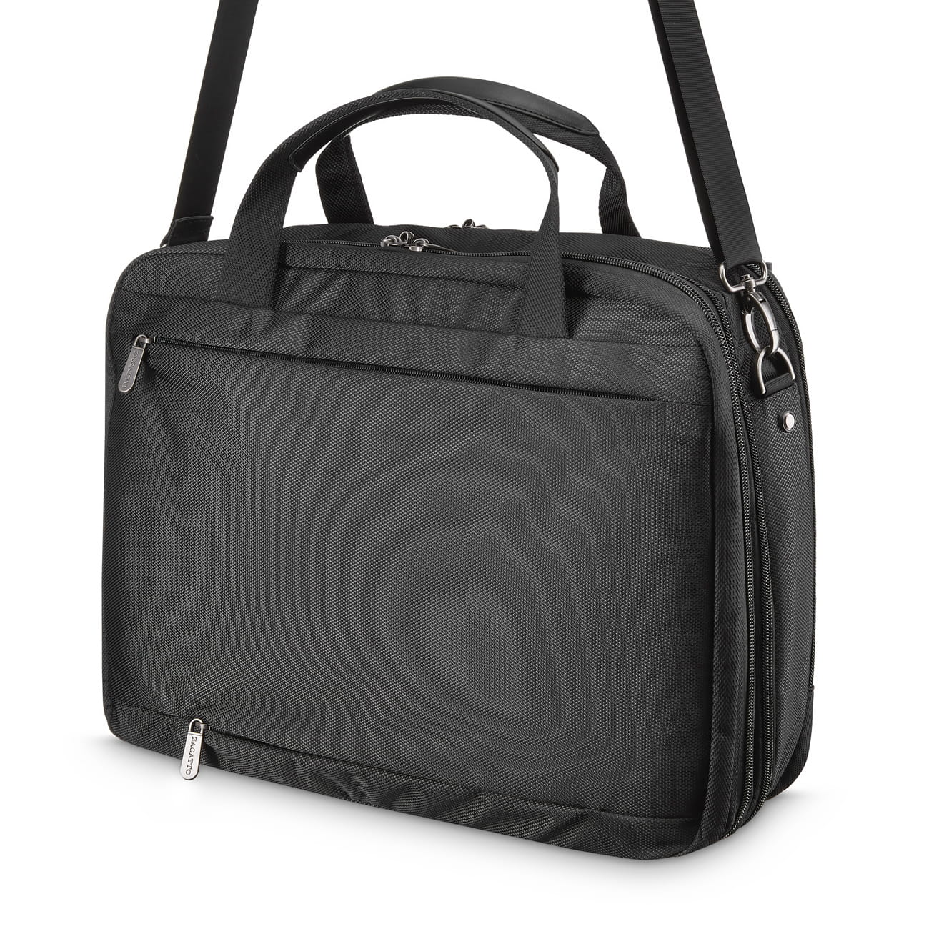 Geanta laptop, Zagatto, Neagra, Dimensiuni 33x43x5 cm, Impermeabila, Atasabila la troler, Bine organizata, Extensibila, Spatioasa, Captusita cu spuma antisoc, Curea detasabila si reglabila, Multifuntionala, Business, Casual, ZG109