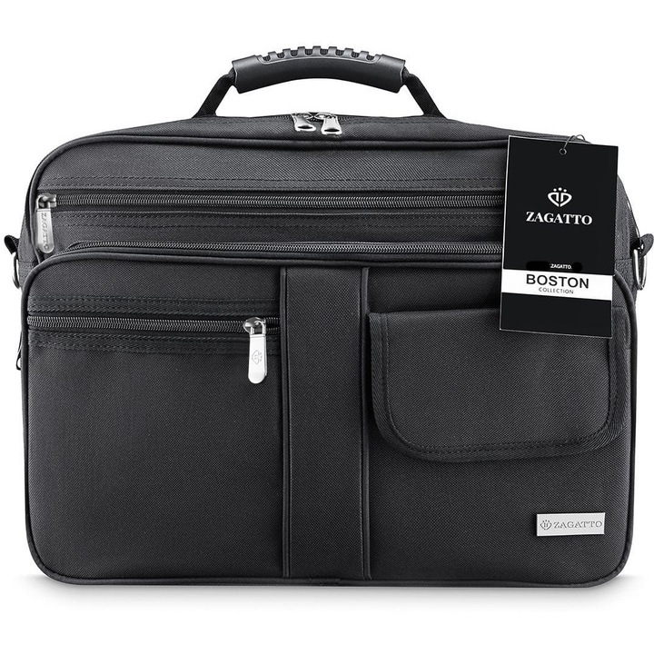 Geanta barbati umar, Zagatto®, Neagra, Messenger, Impermeabila, Dimensiuni 39x30x21 cm, Spatioasa, Bine compartimentata, Multifuntionala, Rezistenta, Servieta, Geanta documente/acte, De serviciu, Casual, Business, ZG141BOSTON