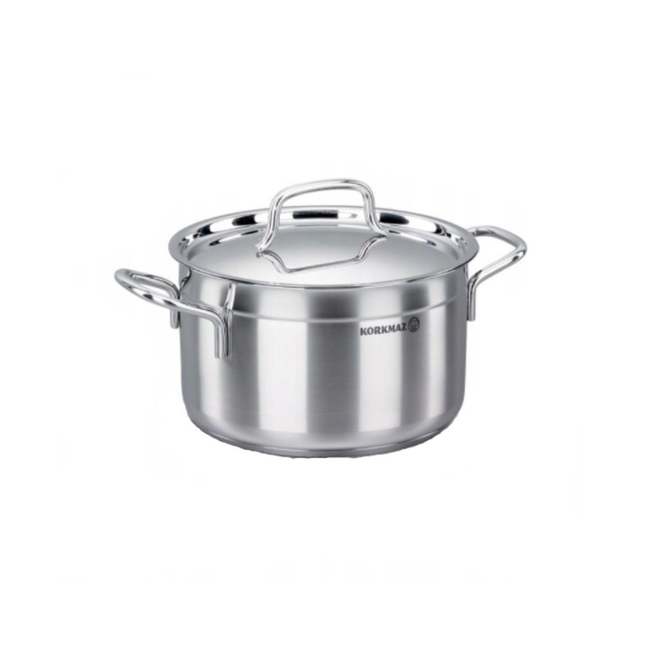 Oala cu capac din inox, 18x10cm 2.5litri, compatibila cu toate tipurile de aragaz, Korkmaz