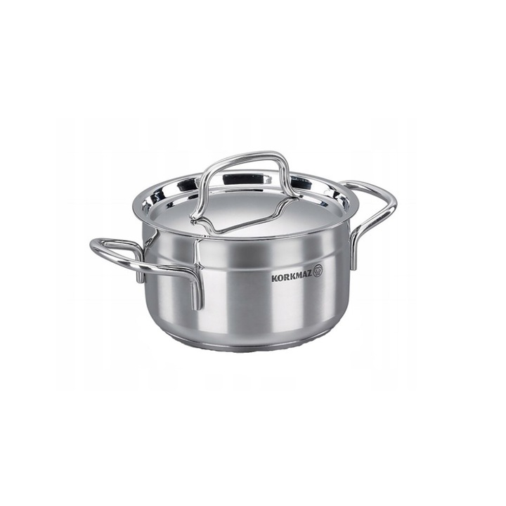 Oala cu capac din inox, 16x9cm 1.8litri, compatibila cu toate tipurile de aragaz, Korkmaz