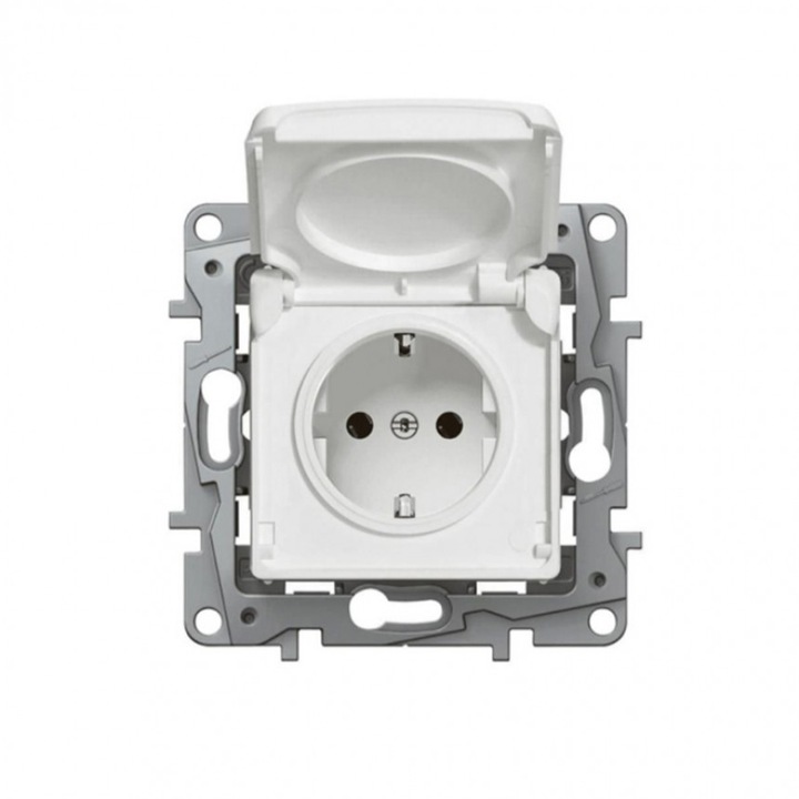 Mеханизъм контакт Legrand Niloe, Шуко, С детска защита, IP44, Бял