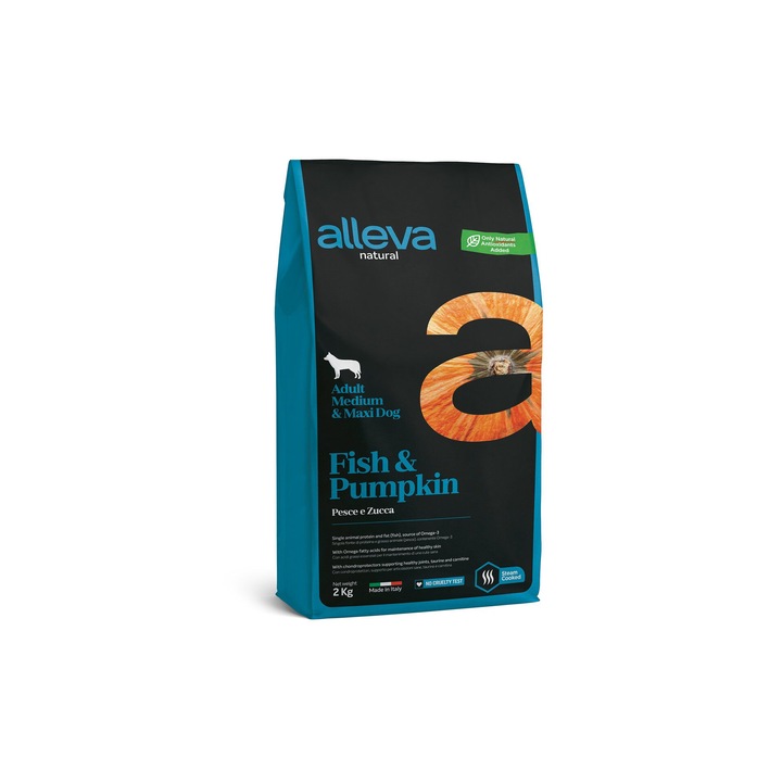 hrana pentru caini alleva natural cu aroma de peste si dovleac talie medie si mare 2 kg imagen 39_1_
6