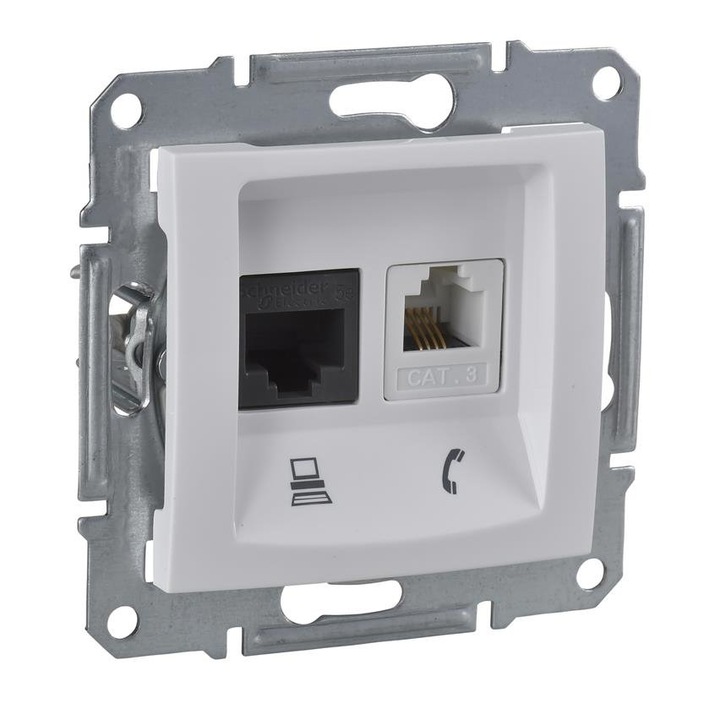 SEDNA комбиниран информационен контакт 2X(RJ45 / RJ12), CAT6 UTP, с бял корпус, без рамка ( SDN5200121 )