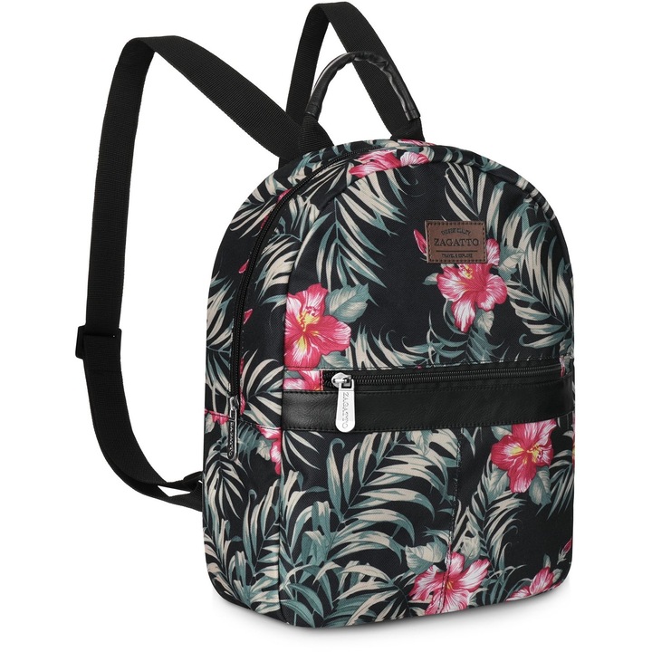 Rucsac dama, Casual, Zagatto® Villa Eco, Multicolor, Imprimeu floral, Accesorii din piele ecologica, Urban, Ergonomic, Fermoar dublu, Impermeabil, Bretele reglabile, Usor, Spatios, Ghiozdan dama dimensiuni 42x30x12 cm, ZG624