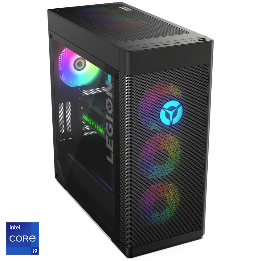 Sistem Desktop PC Gaming Lenovo Legion T7 34IAZ7 cu procesor Intel® Core™ i9-12900KF pana la 4.40GHz, 64GB DDR5, 2TB SSD + 2TB SSD, GeForce RTX 3080 Ti 12GB GDDR6X, No OS