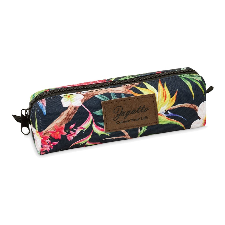 Penar fete, Zagatto®, Negru cu imprimeu floral, Dimensiuni 22x6x6 cm, Un compartimet, Penar scolar neechipat, Multifunctional, Usor, rezistent si practic, Impermeabil, ZG643
