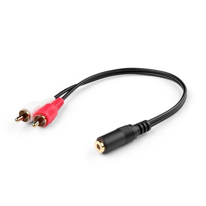 Adaptor JACK 3,5 mm mama la 2x RCA AV CHINCH tata, Negru
