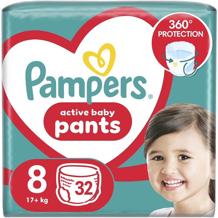 ΠΠ΅Π»Π΅Π½ΠΈ-Π³Π°ΡΠΈΡΠΊΠΈ Pampers Active Baby Pants Π Π°Π·ΠΌΠ΅Ρ 8, 17+ ΠΊΠ³, 32 Π±ΡΠΎΡ
