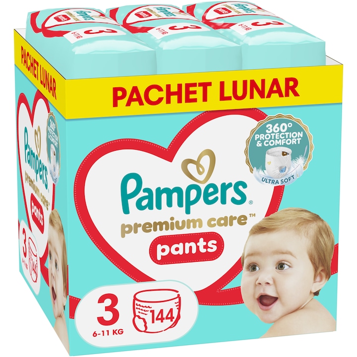 Пелени-гащички Pampers Premium Care Pants XXL Box Размер 3, 6-11 кг, 144 броя