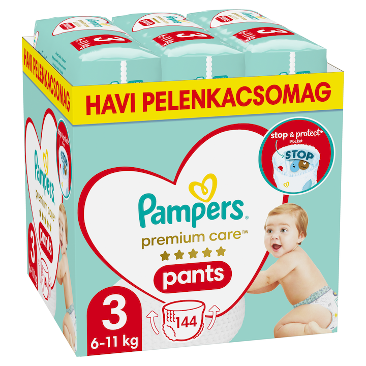 Pampers Premium Care Pants bugyipelenka, Midi 3, 6-11 kg, havi pelenkacsomag, 144 db