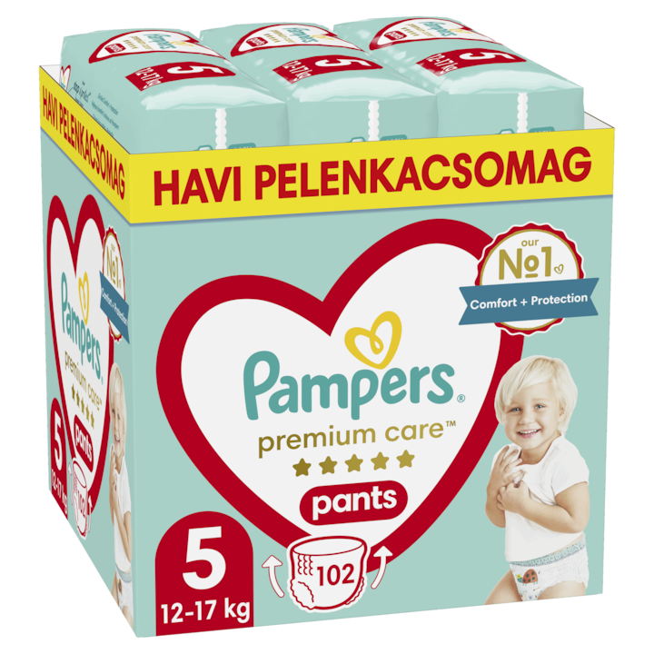 Pampers Premium Care Pants bugyipelenka, Junior 5, 12-17 kg, havi pelenkacsomag, 102 db