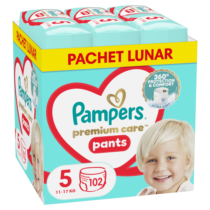 Пелени-гащички Pampers Premium Care Pants XXL Box Размер 5, 12-17 кг, 102 броя