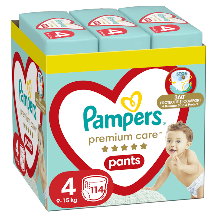 Пелени-гащички Pampers Premium Care Pants XXL Box Размер 4, 9-15 кг, 114 броя