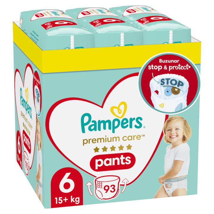Scutece-chilotel Pampers Premium Care Pants XXL Box Marimea 6, 15 kg+, 93 buc