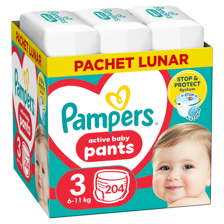 Пелени-гащички Pampers Active Baby XXL Размер 3, 6-11 кг, 204 броя