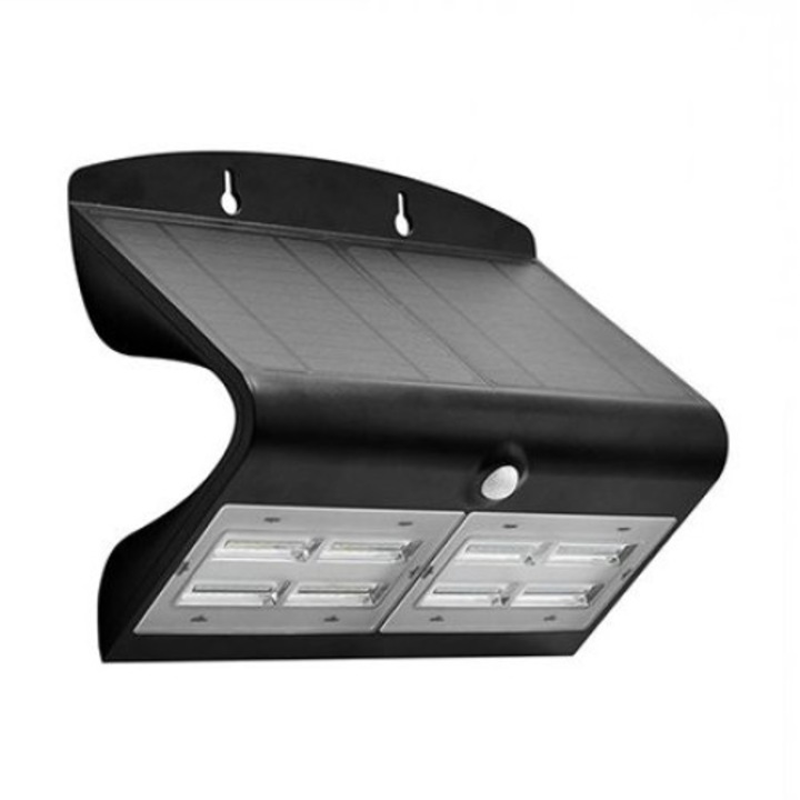 LED стенна лампа, V-TAC, 6.8W соларен заряд, черно тяло, неутрална светлина
