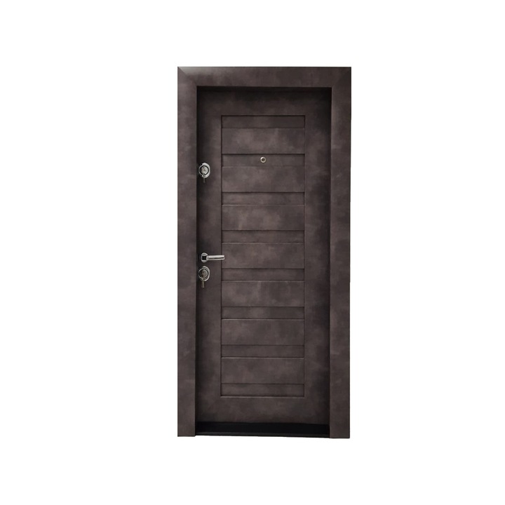 Usa metalica cu MDF Arhitect 408 pentru apartament, cu vizor, deschidere dreapta, piatra petrol, 201x88 cm