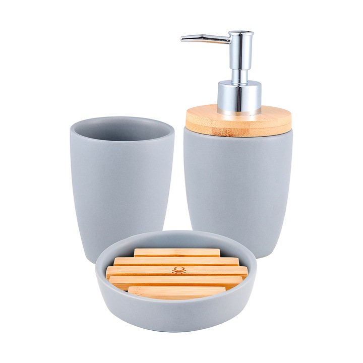 3 db fürdőszobai kiegészítő készlet, Benetton, Ceramica, Szürke