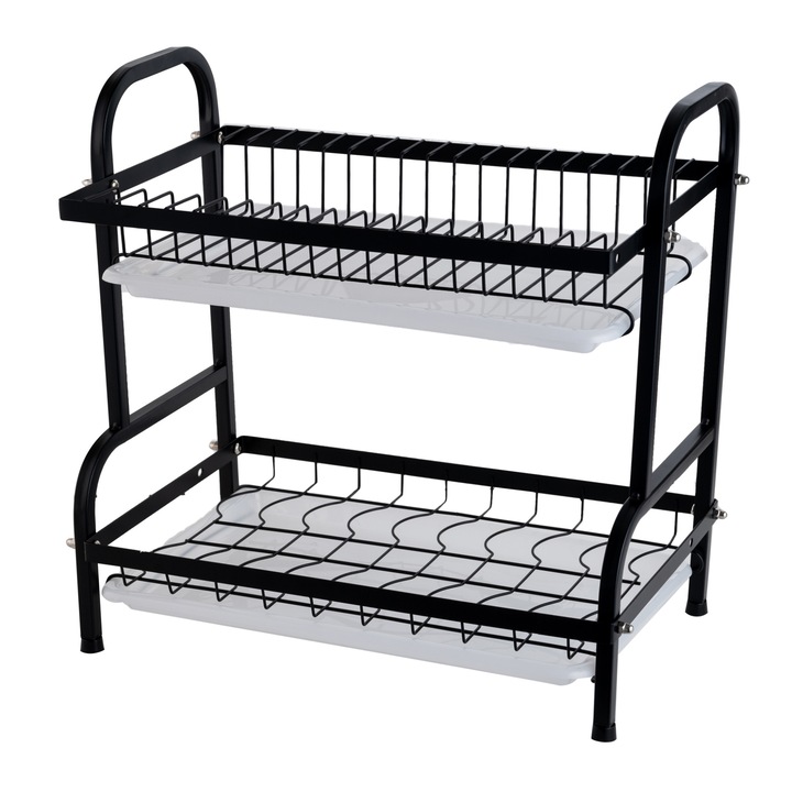 TRENDY'S étkészlet állvány, kétszintes, fekete-fehér, 39 X 23,5 X 56 cm