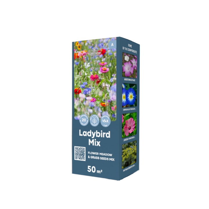 Seminte, Amestec de flori si iarba pentru pajiste Ladybird Mix, Agronom, 50mp