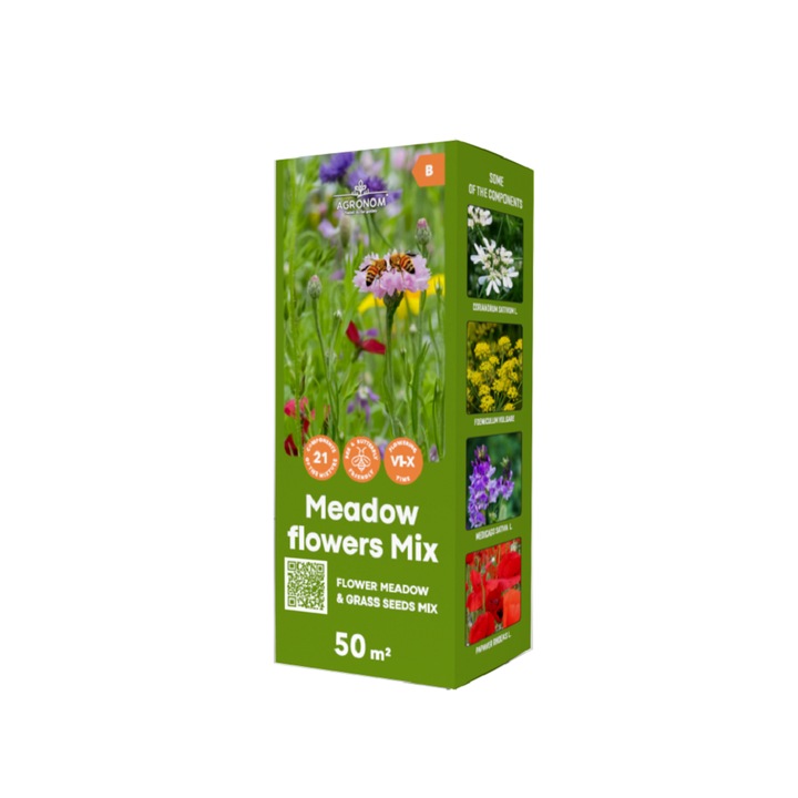 Seminte, Amestec de flori si iarba pentru pajiste Meadow Flowers Mix, Agronom, 50mp