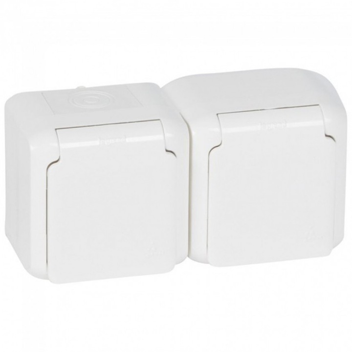 Двоен контакт Legrand Forix, Шуко, IP44, Бял