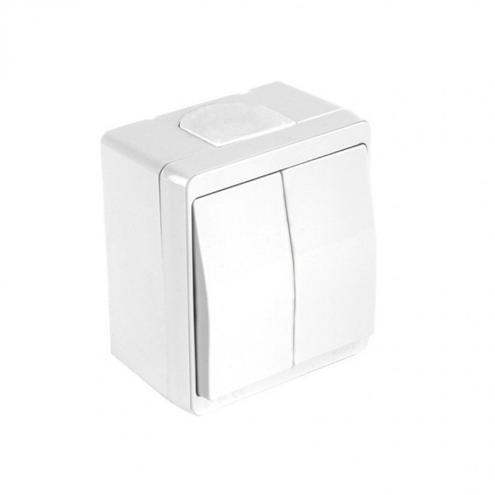 Intrerupator dublu, Mutlusan, Plastic, Nemliyer, х5, Montare deschisa, Rezistent la umiditate, Alb