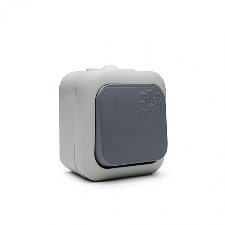 Intrerupator unic, Lightex, Plastic, EURO 911595/6, schema 1, 10A, protectie la umiditate, Gri