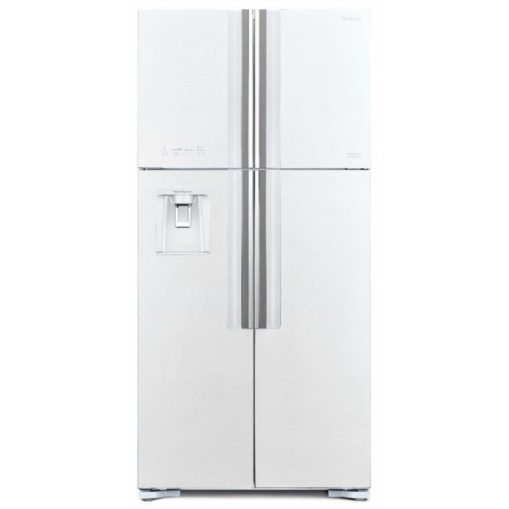 Двукрилен хладилник с фризер Hitachi R-W661PRU1 (GPW), 540 литра, Диспенсър за вода, Full No Frost, Инверторен компресор, Клас F, Бяло стъкло