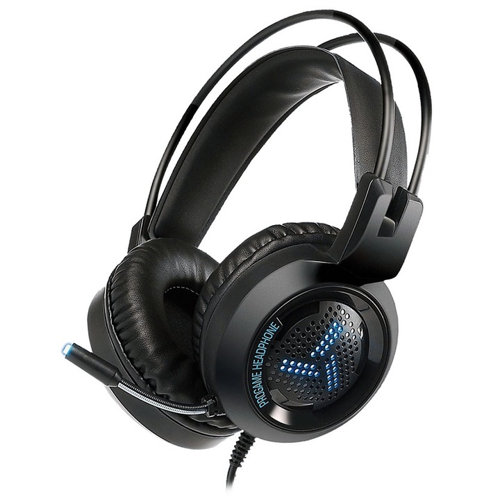 Casti Audio Over Ear, Stereo, Difuzor de 40mm, Bentita Reglabila, Conectare USB, Backlight RGB, Culoare Negru