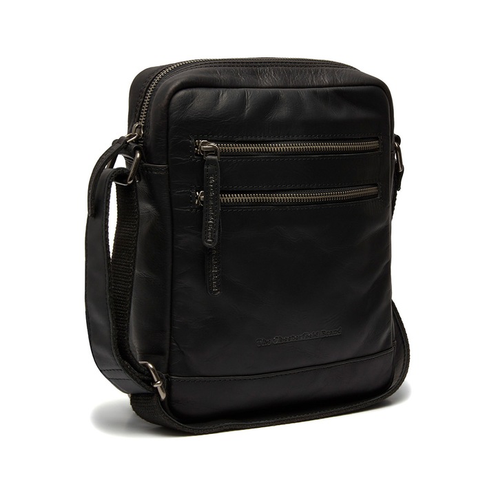 Geanta barbati din piele naturala, The Chesterfield Brand, San Diego, 23 x 7 x 27 cm, Negru