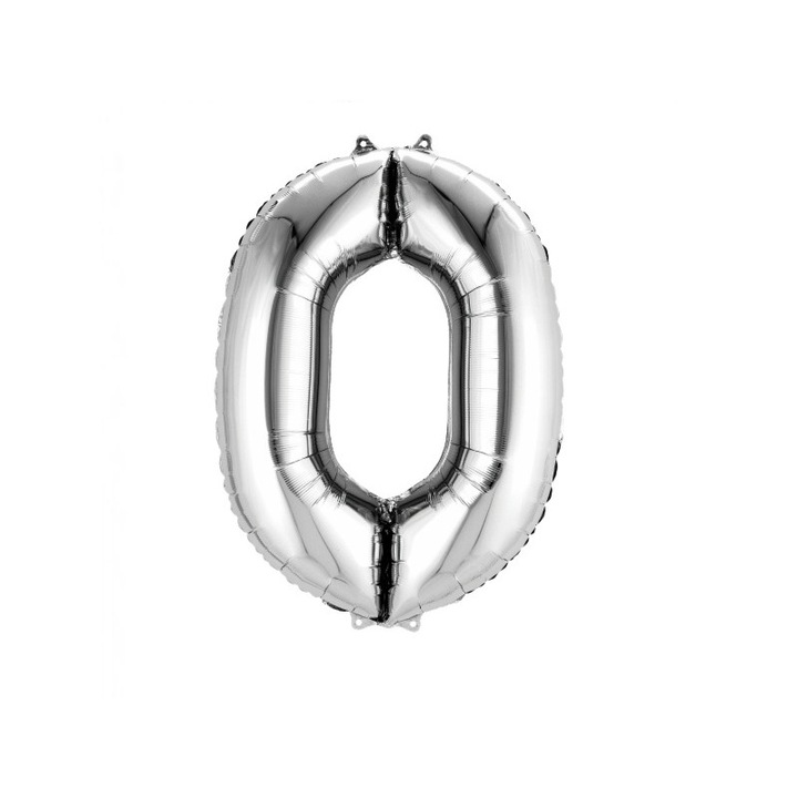 Balon folie cifra 0, argintiu, 40 cm