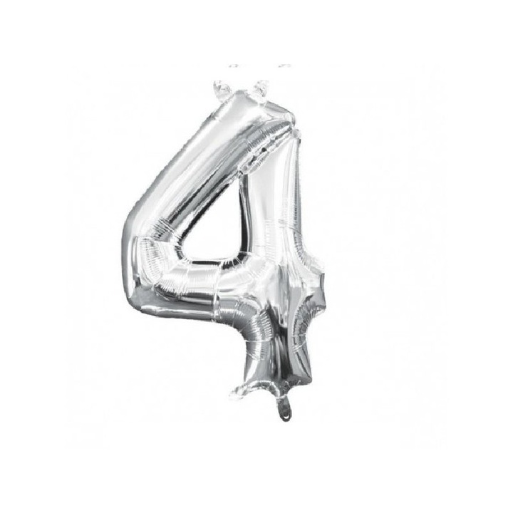 4-es számú fólia lufi, ezüst, 40 cm