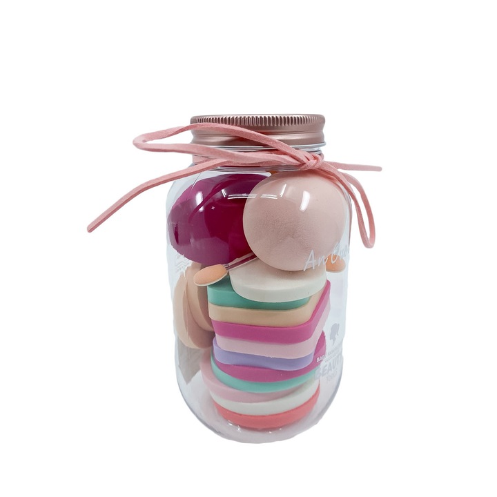 Set bureti make up Afrodita Jar, 20 piese, aplicator fond de ten, usor de folosit si curatat, multicolor, Doty