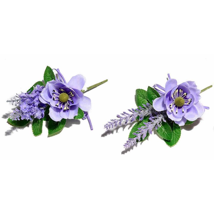 Set 2 crengute artificiale cu Lavanda si Anemone 14 cm