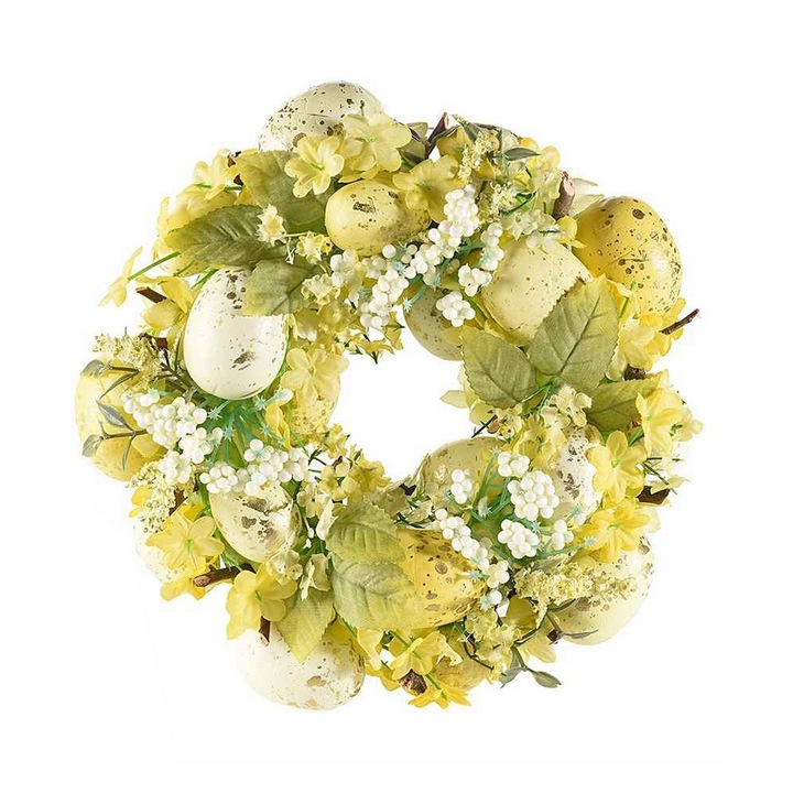 Великденска корона декорирана с жълти яйца 23см