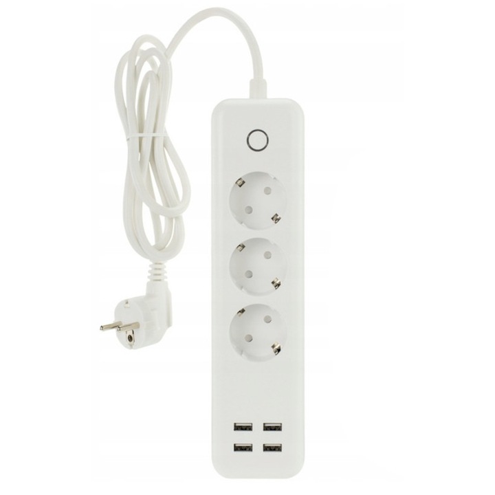 Smart extension, NYTRO, Wifi 2.4 Ghz, Smart Life, Google Assistant, Alexa, 13A, 2200W, 3 контакта, 4 USB, 1.7m кабел