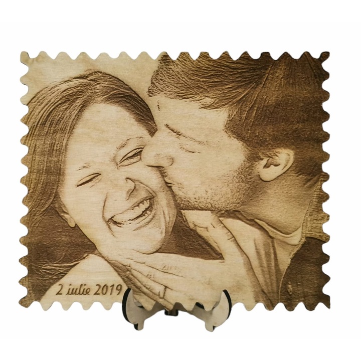 Tablou lemn personalizat cu poza si text Cadou pentru Iubit, 18x14 cm, maro