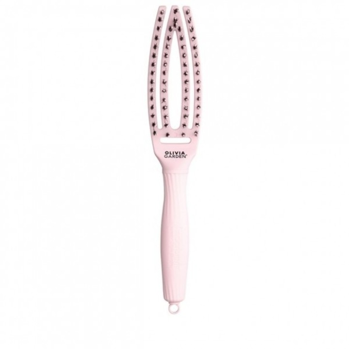 Professzionális hajlított hajkefe vaddisznószőrrel és nylonnal, Olivia Garden Finger Combo Small Pastel Pink