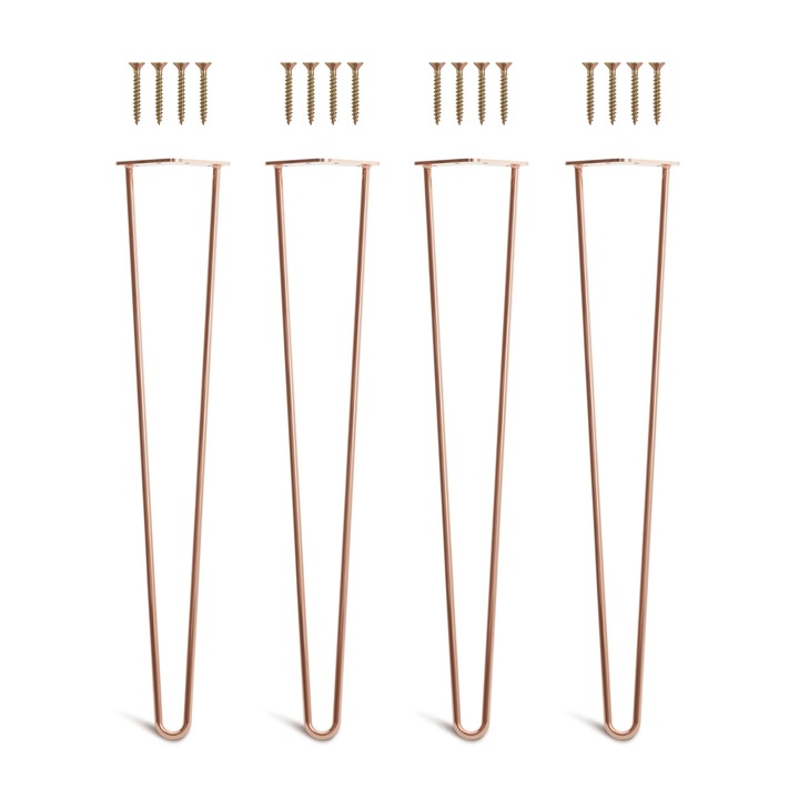 Set 4 picioare masa Hairpin, vopsite electrostatic, inaltime 72 cm, diametru profil 10 mm, 2 brate, otel, cupru, kit montaj inclus