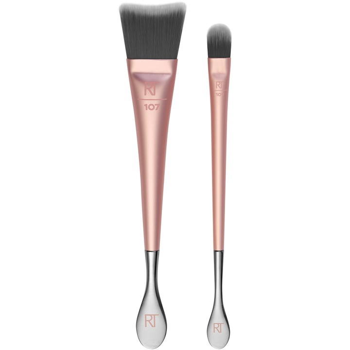 Set 2 pensule de machiaj Real Techniques Face + Eye Jar Brush Duo, Auriu/Negru